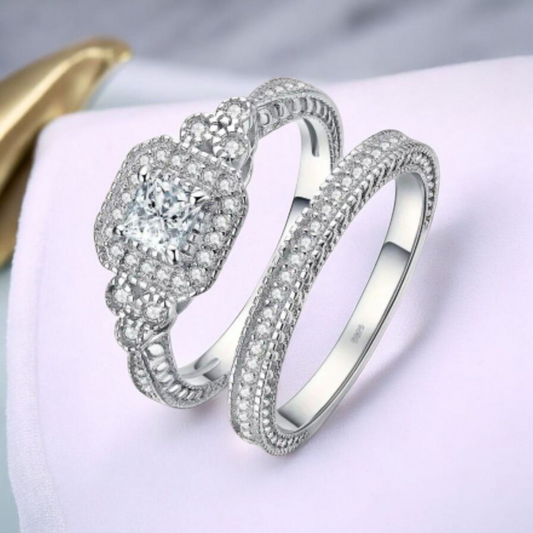 Set de Anillos Corte Princesa Plata 925 5A