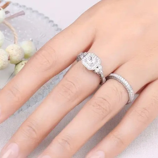 Set de Anillos Corte Princesa Plata 925 5A