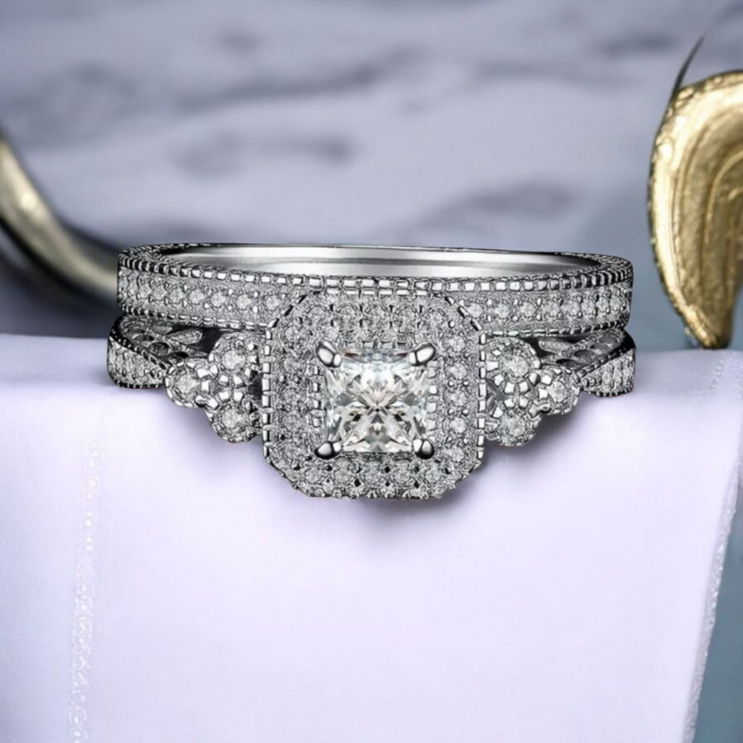 Set de Anillos Corte Princesa Plata 925 5A